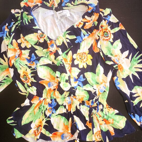 Lauren RL Black Label Floral Classic Peplum Cottagecore Belted Wrap Top XXL NWOT - Picture 6 of 8